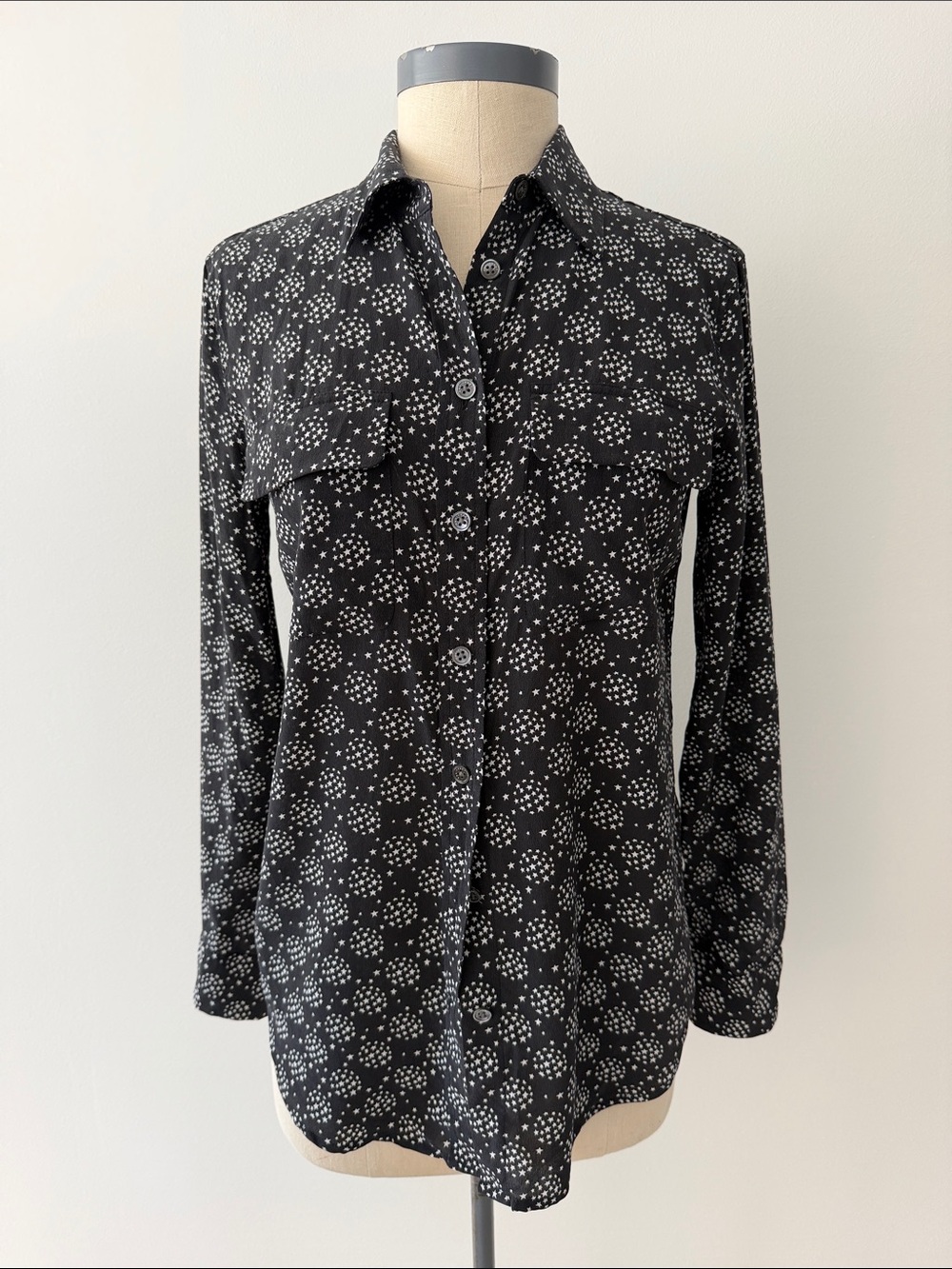 Equipment Silk Black Printed Button-Up Women's Blouse